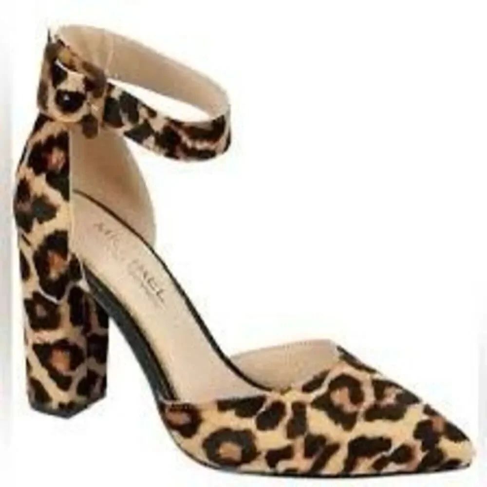 Michael Shannon Size 7.5 Romina Ankle Strap Chunky Heels Cheetah Print Cocktail